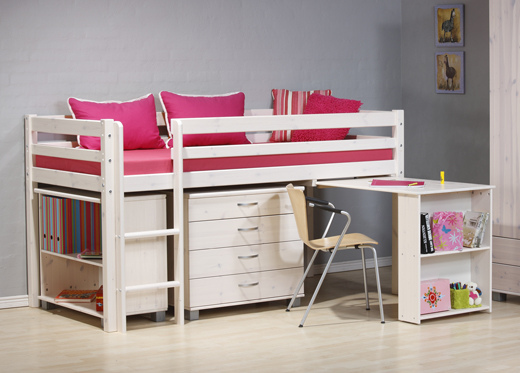 childrens bed with desk and storage