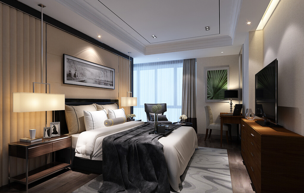 Bedroom Bedroom With Tv And Desk Imposing On Regarding