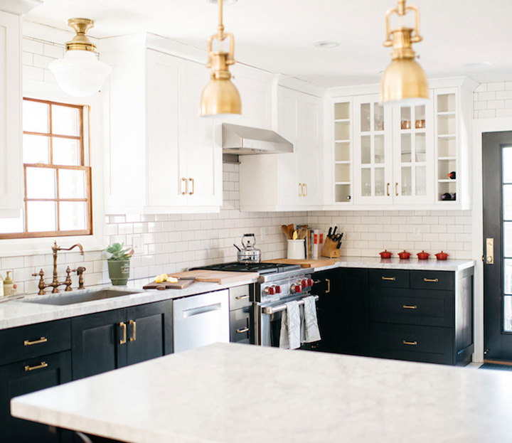Kitchen Black Kitchen Cabinets With White Marble Countertops