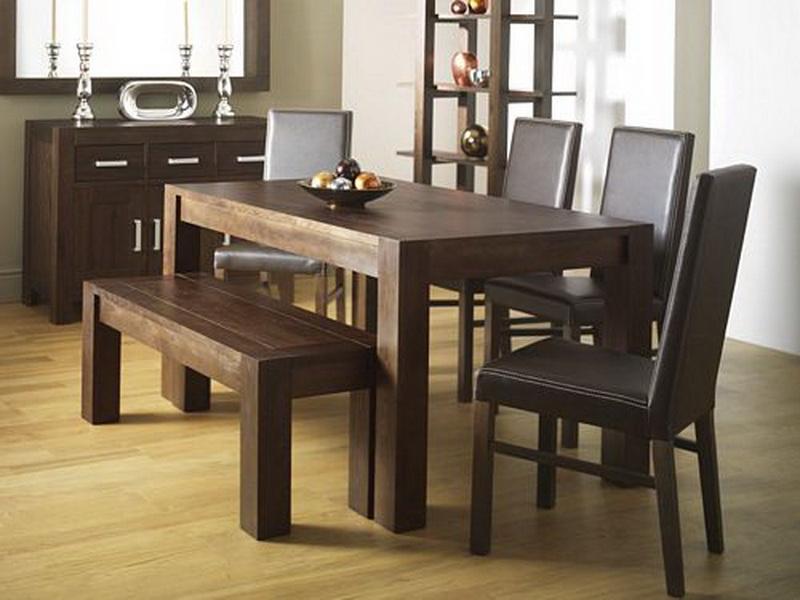 oakwood and black kitchen table set with bench
