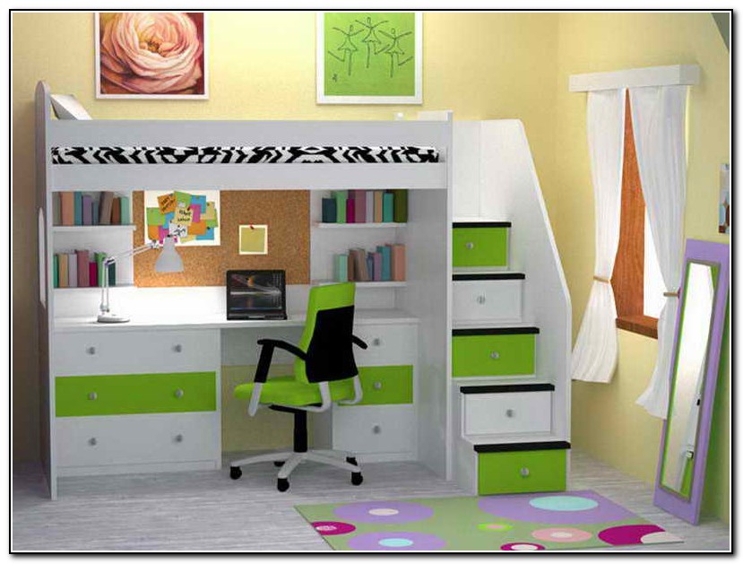 childrens desk and bed