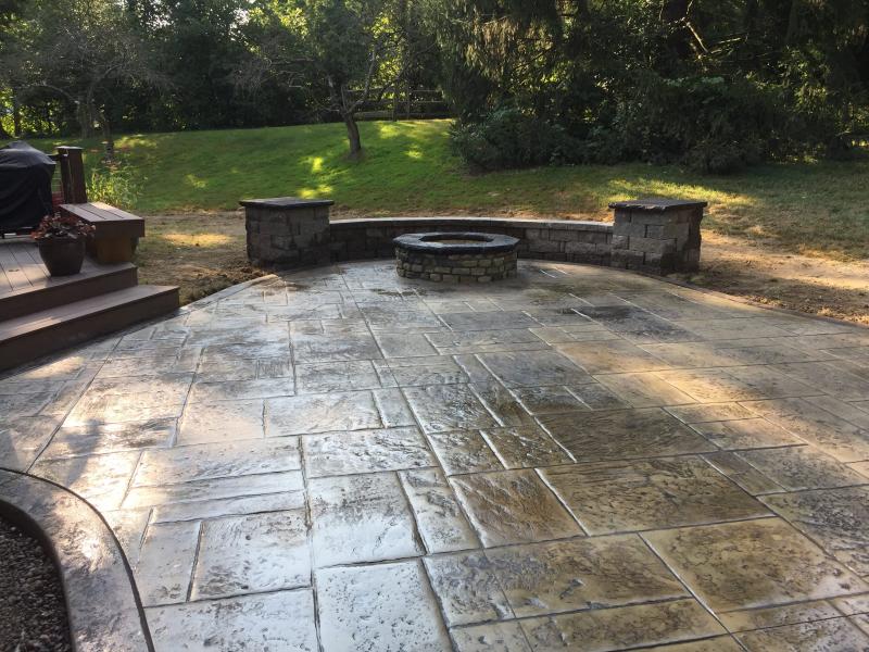 Home Stamped Concrete Patio With Square Fire Pit With Stamped Pit