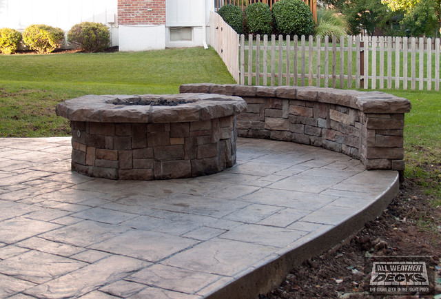 Home Stamped Concrete Patio With Square Fire Pit Excellent On Home