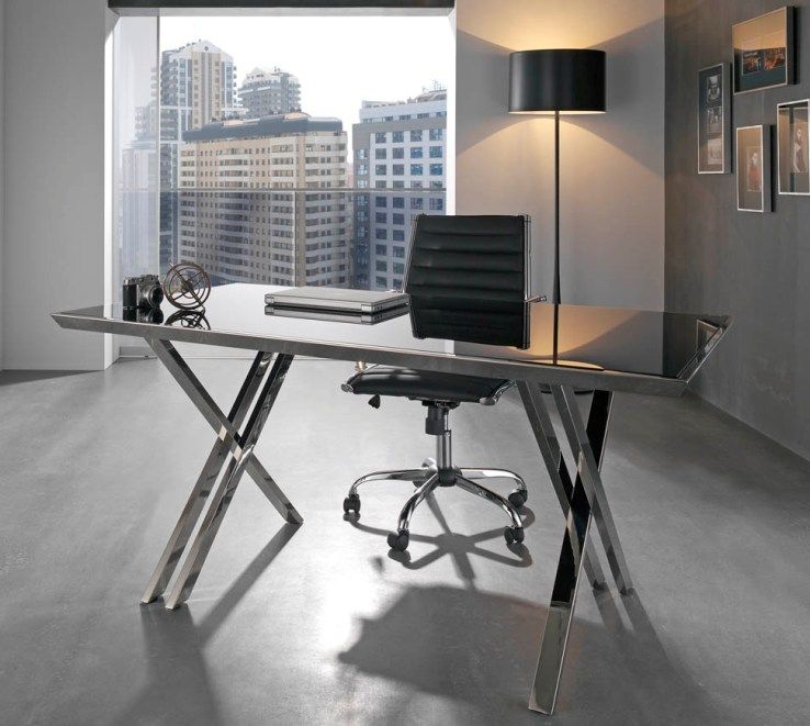 Office Home Office Contemporary Glass Modern On And Chrome Desk With Optional Chair 8 Home Office Contemporary Glass Office
