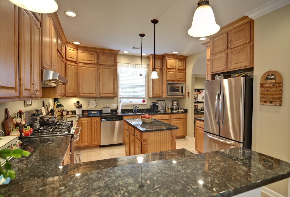 Neutral Grey Walls Medium And Warm Honey Cabinets Example