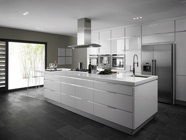 Kitchen Modern White Kitchen Dark Floor Magnificent On Black And