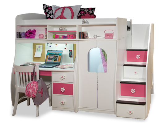 girls bed with desk underneath