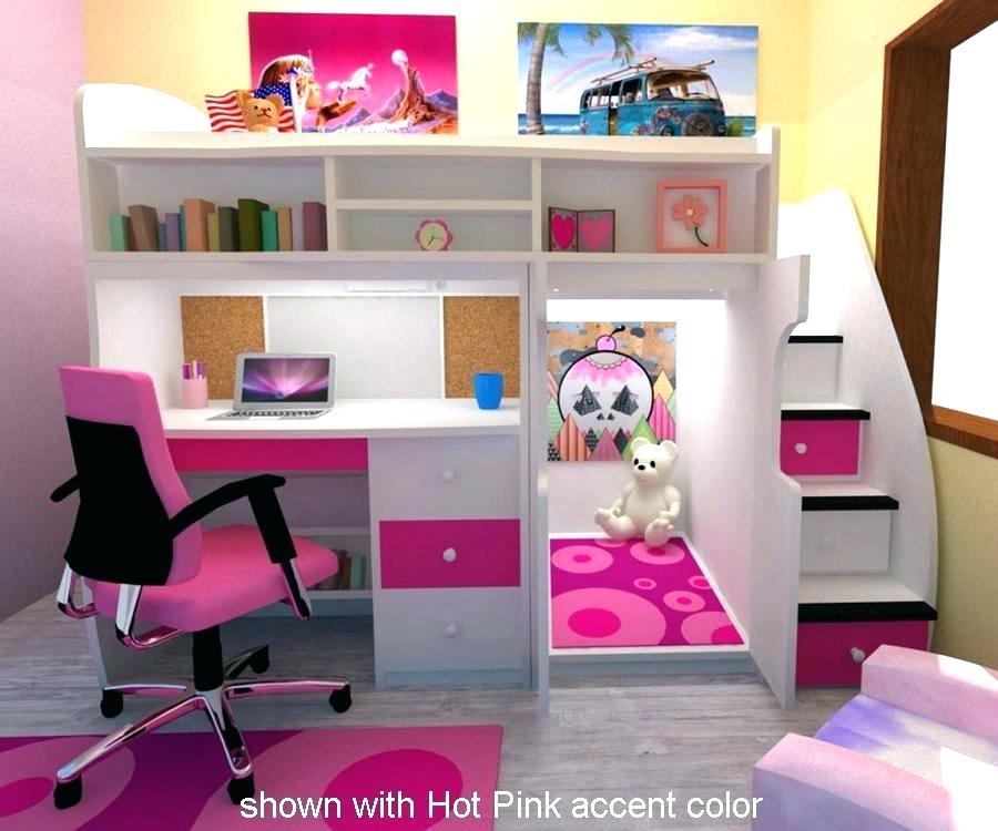 girls bunk bed with desk