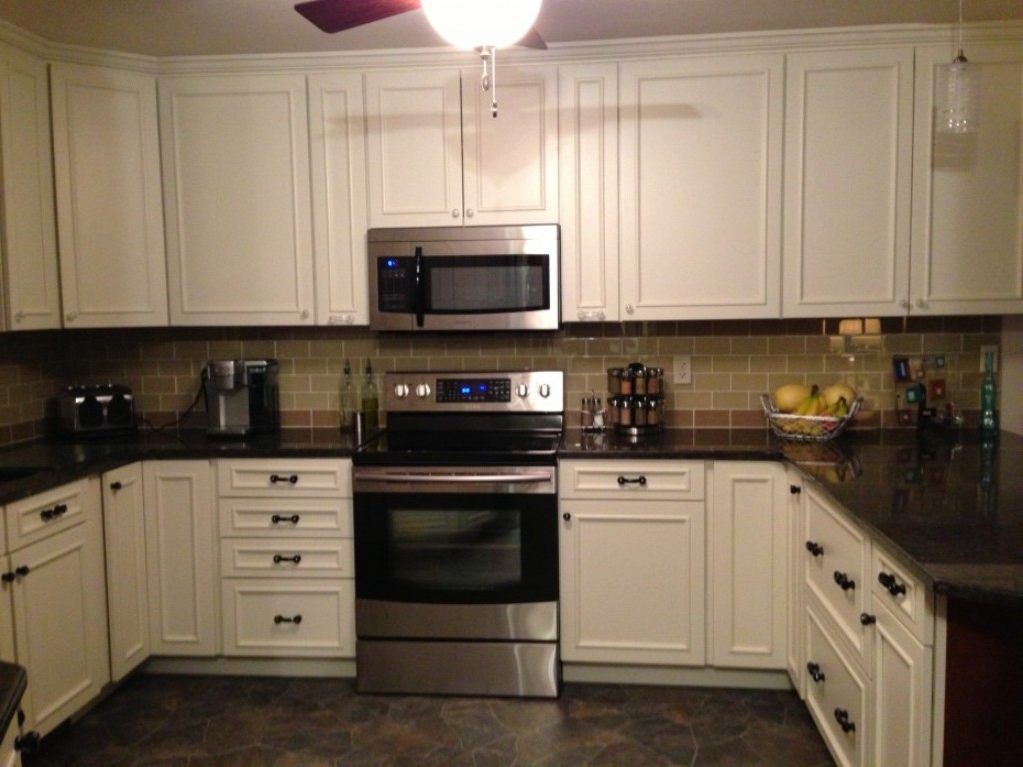 Kitchen Kitchen Backsplash White Cabinets Brown Countertop