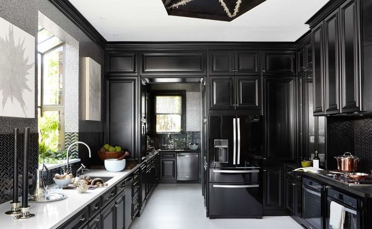 Kitchen Kitchens With Black Cabinets And Appliances Charming On